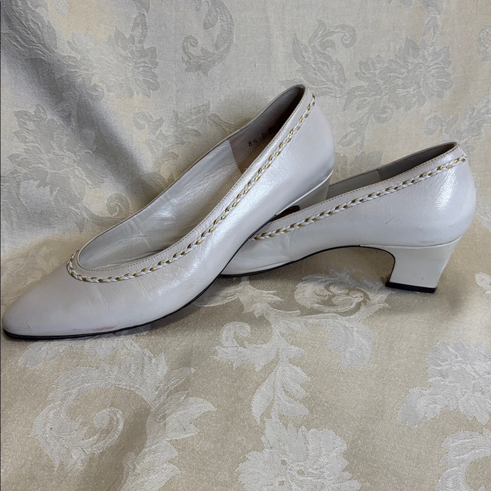 Detailed Braid Trimmed Leather Ladies Heel Shoes